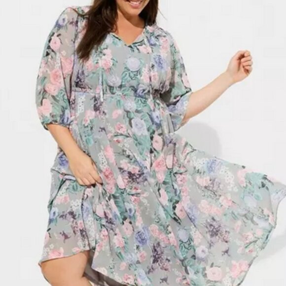 torrid Dresses & Skirts - Torrid Floral Midi Dress Pastel Colors Plus Size 3X